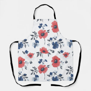 Waterverf Poppies Patroon – Rood, Blauw & Wit (2) Schort