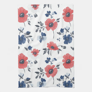 Waterverf Poppies Patroon – Rood, Blauw & Wit (2) Theedoek