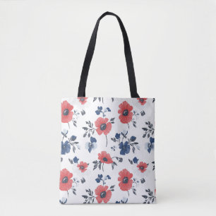 Waterverf Poppies Patroon – Rood, Blauw & Wit (2) Tote Bag