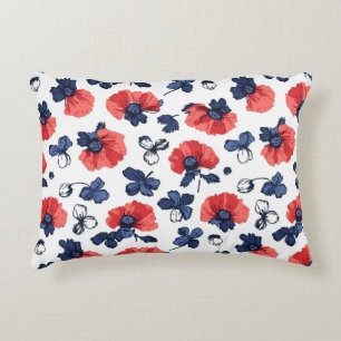 Waterverf Poppies Pattern – Rood, Blauw & Wit (3) Accent Kussen