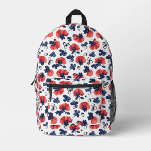 Waterverf Poppies Pattern – Rood, Blauw & Wit (3) Bedrukte Rugzak