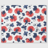 Waterverf Poppies Pattern – Rood, Blauw & Wit (3) Cadeaupapier (Vlak)