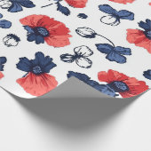 Waterverf Poppies Pattern – Rood, Blauw & Wit (3) Cadeaupapier (Hoek)
