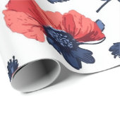 Waterverf Poppies Pattern – Rood, Blauw & Wit (3) Cadeaupapier (Rol Hoek)