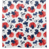 Waterverf Poppies Pattern – Rood, Blauw & Wit (3) Douchegordijn (Voorkant)