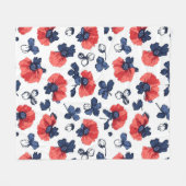 Waterverf Poppies Pattern – Rood, Blauw & Wit (3) Fleece Deken (Voorkant (Horizontaal))