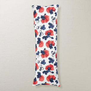 Waterverf Poppies Pattern – Rood, Blauw & Wit (3) Lichaamskussen