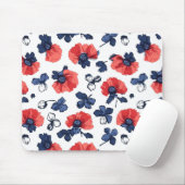 Waterverf Poppies Pattern – Rood, Blauw & Wit (3) Muismat (Met muis)