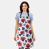 Waterverf Poppies Pattern – Rood, Blauw & Wit (3) Schort (Gedragen)