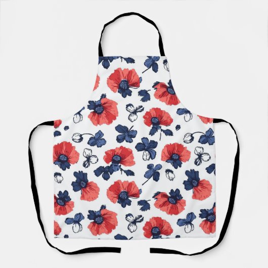 Waterverf Poppies Pattern – Rood, Blauw & Wit (3) Schort (Voorkant)