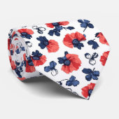 Waterverf Poppies Pattern – Rood, Blauw & Wit (3) Stropdas (Opgerold)