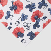 Waterverf Poppies Pattern – Rood, Blauw & Wit (3) Tissuepapier (Detail)