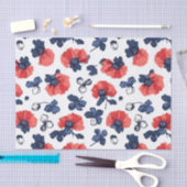 Waterverf Poppies Pattern – Rood, Blauw & Wit (3) Tissuepapier (Craft)