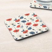 Waterverf Poppies Pattern – Rood, Blauw & Wit Bier Onderzetter (Linkerzijde)