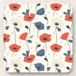 Waterverf Poppies Pattern – Rood, Blauw & Wit Bier Onderzetter
