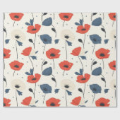 Waterverf Poppies Pattern – Rood, Blauw & Wit Cadeaupapier (Vlak)