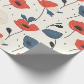 Waterverf Poppies Pattern – Rood, Blauw & Wit Cadeaupapier (Hoek)