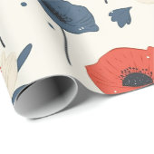 Waterverf Poppies Pattern – Rood, Blauw & Wit Cadeaupapier (Rol Hoek)