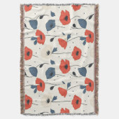 Waterverf Poppies Pattern – Rood, Blauw & Wit Deken (Voorkant Verticaal)