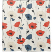 Waterverf Poppies Pattern – Rood, Blauw & Wit Douchegordijn (Voorkant)