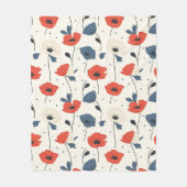 Waterverf Poppies Pattern – Rood, Blauw & Wit Fleece Deken (Voorkant)