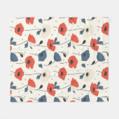 Waterverf Poppies Pattern – Rood, Blauw & Wit Fleece Deken (Voorkant (Horizontaal))