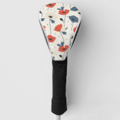 Waterverf Poppies Pattern – Rood, Blauw & Wit Golfheadcover (Voorkant)