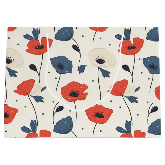Waterverf Poppies Pattern – Rood, Blauw & Wit Groot Cadeauzakje (Voorkant)