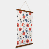 Waterverf Poppies Pattern – Rood, Blauw & Wit Hangend Wandkleed (Gebogen)