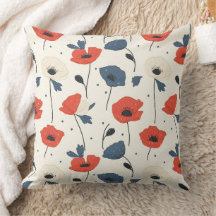 Waterverf Poppies Pattern – Rood, Blauw & Wit Kussen