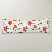 Waterverf Poppies Pattern – Rood, Blauw & Wit Lichaamskussen (Achterkant)