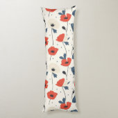 Waterverf Poppies Pattern – Rood, Blauw & Wit Lichaamskussen (Achterkant (Verticaal))