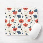 Waterverf Poppies Pattern – Rood, Blauw & Wit Muismat (Met muis)