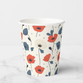 Waterverf Poppies Pattern – Rood, Blauw & Wit Papieren Bekers (Achterkant)