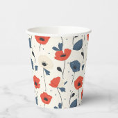Waterverf Poppies Pattern – Rood, Blauw & Wit Papieren Bekers (Links)