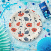 Waterverf Poppies Pattern – Rood, Blauw & Wit Papieren Bordje (Feest)