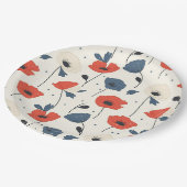 Waterverf Poppies Pattern – Rood, Blauw & Wit Papieren Bordje (Gekanteld)