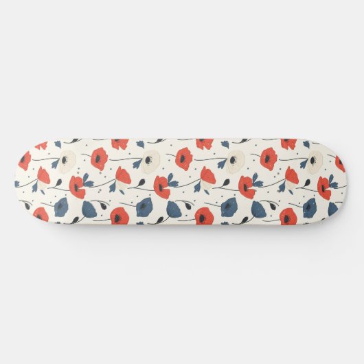 Waterverf Poppies Pattern – Rood, Blauw & Wit Persoonlijk Skateboard (Horizontaal)