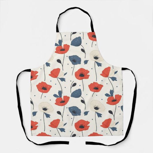 Waterverf Poppies Pattern – Rood, Blauw & Wit Schort (Voorkant)