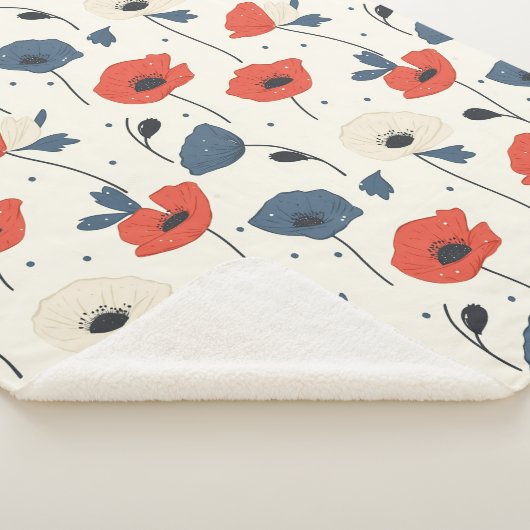 Waterverf Poppies Pattern – Rood, Blauw & Wit Sherpa Deken (3/4)