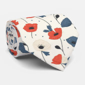 Waterverf Poppies Pattern – Rood, Blauw & Wit Stropdas (Opgerold)