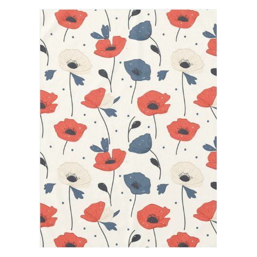 Waterverf Poppies Pattern – Rood, Blauw & Wit Tafelkleed (Voorkant)