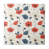 Waterverf Poppies Pattern – Rood, Blauw & Wit Tegeltje (Voorkant)