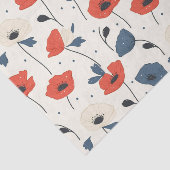 Waterverf Poppies Pattern – Rood, Blauw & Wit Tissuepapier (Detail)