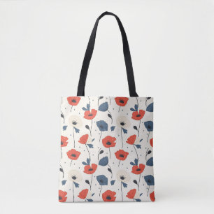 Waterverf Poppies Pattern – Rood, Blauw & Wit Tote Bag