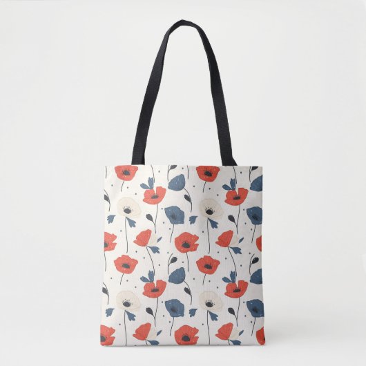Waterverf Poppies Pattern – Rood, Blauw & Wit Tote Bag (Voorkant)