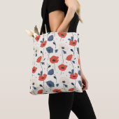 Waterverf Poppies Pattern – Rood, Blauw & Wit Tote Bag (Dichtbij)