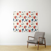 Waterverf Poppies Pattern – Rood, Blauw & Wit Wandkleed (In Situ (horizontaal))