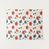 Waterverf Poppies Pattern – Rood, Blauw & Wit Wandkleed (Voorkant (horizontaal))
