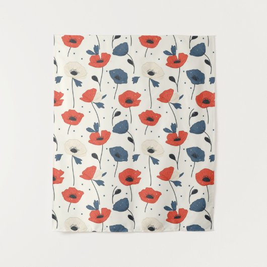 Waterverf Poppies Pattern – Rood, Blauw & Wit Wandkleed (Voorkant)